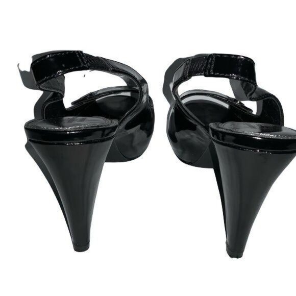 SimplyVera Vera Wang Black Patent Slingback Peep Toe Heels Womens Size 9.5M All - Picture 2 of 6